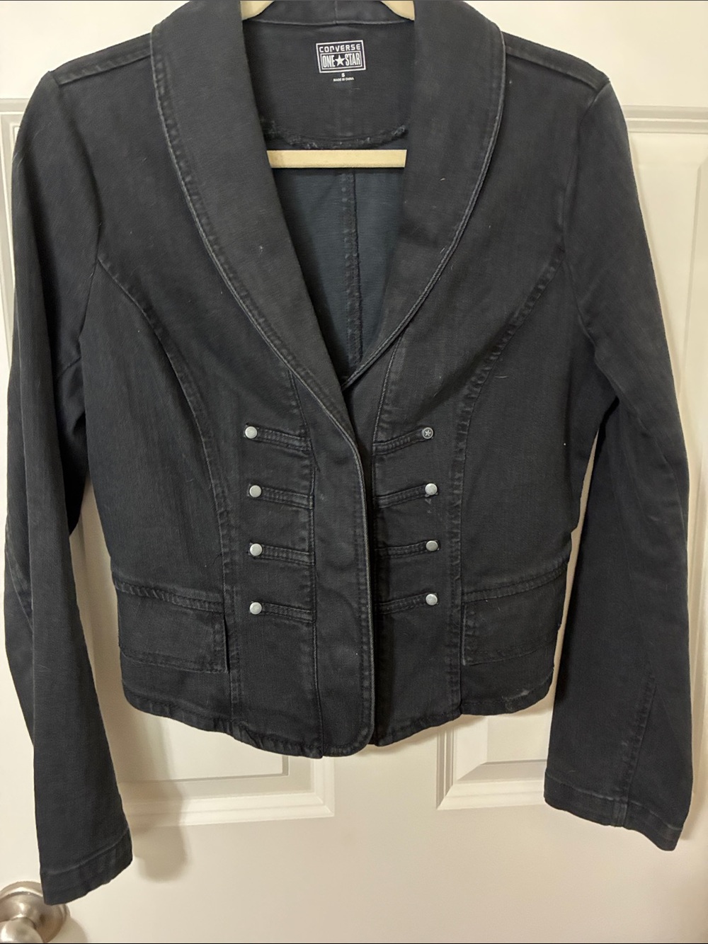 Converse All Star Women's Black Denim Military-Style Jean Jacket